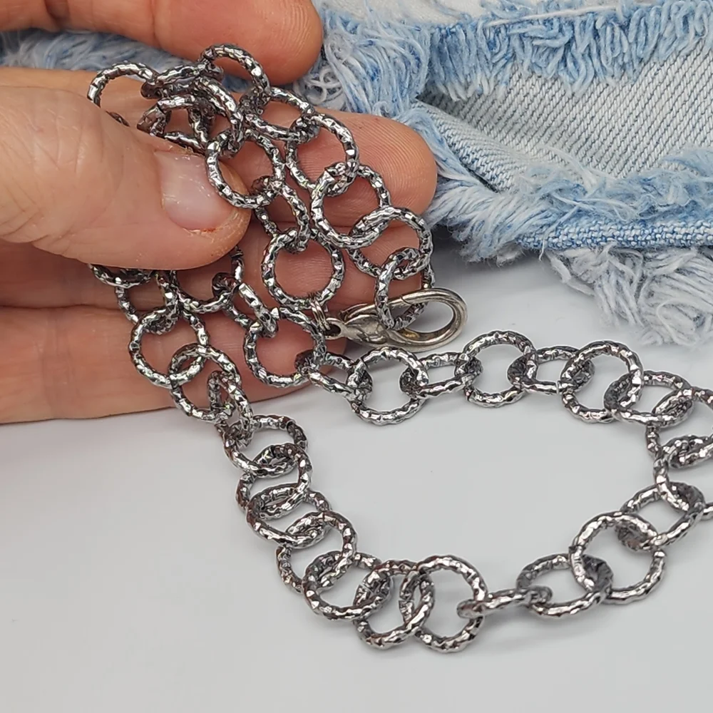❤️ ZARA Chain Trendy Large Link chain Vintage Silver NECKLACE  Textured Cain